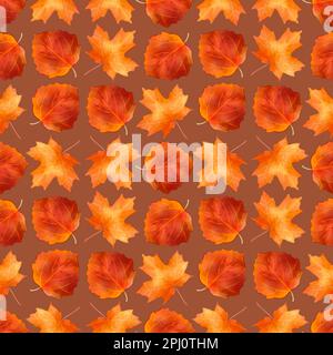 Der Herbst in Aquarellfarben sorgt für ein nahtloses Muster. Herbstbotanischer Hintergrund. Handgemalte Illustration Stockfoto