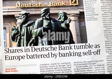 "Die Aktien der Deutschen Bank fallen, während Europa durch den Verkauf von Banken besser wird" Stockfoto