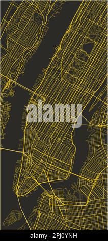 Schwarz-gelber Vektorplan von New York mit gut organisierten getrennten Schichten. Stock Vektor
