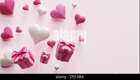 Muttertagsfeier, valentinstag. Geschenkschachteln, Herzen. 3D-Rendering Stockfoto
