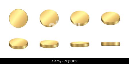 Nahtloses Muster für goldene Münzen. Realistische Münzen im Blickwinkel. Bargeld fällt auf weißen Hintergrund. Vektordarstellung. Stock Vektor