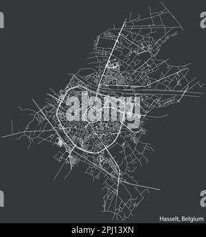 Detaillierte handgezeichnete Straßenkarte der Stadt HASSELT der belgischen Stadt HASSELT, Belgien, mit lebhaften Straßenlinien und Stock Vektor