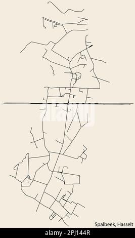 Detaillierte handgezeichnete Straßenkarte der Gemeinde SPALBEEK der belgischen Stadt HASSELT, Belgien, mit lebhaften Straßenlinien und Stock Vektor