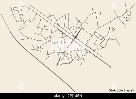 Detaillierte handgezeichnete Straßenkarte der Stadt STOKROOIE der belgischen Stadt HASSELT, Belgien, mit lebhaften Straßenlinien an Stock Vektor