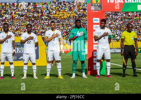 Das Ghana-Team bei den Qualifizierungen des Africa Cup of Nations 2023 zwischen Ghana und Angola im Baba Yara-Stadion in Kumasi, Ghana. Stockfoto