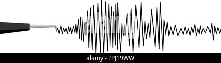 Erdbeben- oder Lügendetektor-Testwelle. Seismogramm-Schwingungs- oder Grössenaufzeichnungstabelle. Diagrammaufzeichnung der Musiklautstärke oder des Lügendetektors Stock Vektor