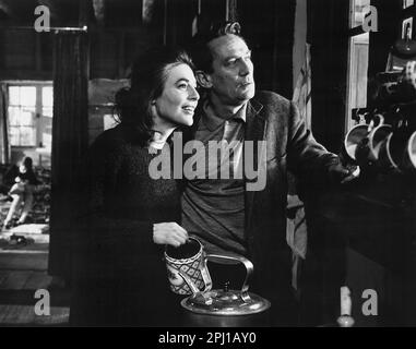 Anne Bancroft, Peter Finch, Drehort des britischen Films „The Pumpkin Eater“, Royal Films International, Columbia Pictures, 1964 Stockfoto