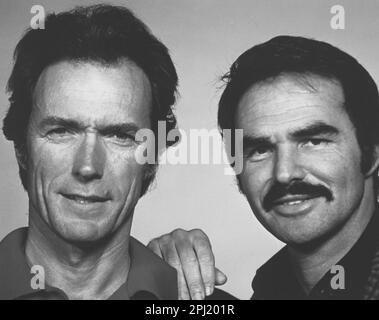 PR-Aufnahme von Clint Eastwood und Burt Reynolds im Film City Heat aus dem Jahr 1984 Stockfoto