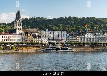 Blick auf die bezaubernde Stadt Boppard am Rhein. Boppard, Rheinland-Pfalz, Deutschland Stockfoto