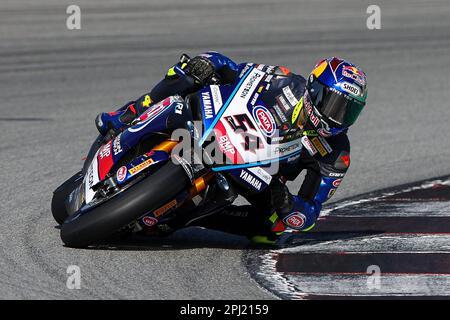 Toprak Razgatlioglu aus der Türkei: Pata Yamaha Prometeon WorldSBK Team mit Yamaha YZF R1 während der SBK Motul FIM Superbike World Championship: Catalunya Testtag 1 auf dem Circuit de Barcelona-Catalunya in Montmelo, Spanien. (Kredit: David Ramirez / Dax Images) Stockfoto