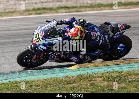 Andrea Locatelli aus Italien, Pata Yamaha Prometeon WorldSBK Team mit Yamaha YZF R1 während der SBK Motul FIM Superbike World Championship: Catalunya Test Day 1 auf dem Circuit de Barcelona-Catalunya in Montmelo, Spanien. (Kredit: David Ramirez / Dax Images) Stockfoto