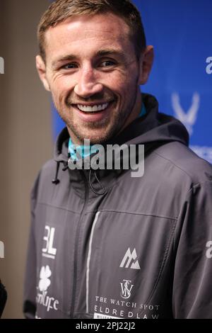 30. März 2023: 2022 PFL Featherweight Champion Brendan Loughnane spricht während des 2023. PFL Las Vegas Media Day im LINQ Hotel Experience in Las Vegas, NV, vor den Medien. Christopher Trim/CSM. Stockfoto