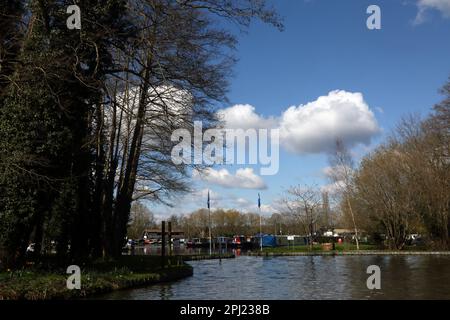 Pyrford Marina Schmalboote auf dem Fluss Wey Navigations Surrey England Stockfoto