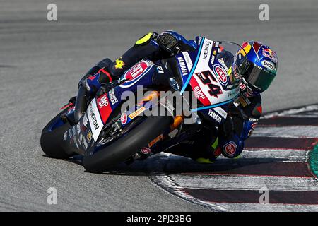 Montmelo, Barcelona, Spanien. 30. März 2023. Toprak Razgatlioglu aus der Türkei: Pata Yamaha Prometeon WorldSBK Team mit Yamaha YZF R1 während der SBK Motul FIM Superbike World Championship: Catalunya Testtag 1 auf dem Circuit de Barcelona-Catalunya in Montmelo, Spanien. (Kreditbild: © David Ramirez/DAX via ZUMA Press Wire) NUR REDAKTIONELLE VERWENDUNG! Nicht für den kommerziellen GEBRAUCH! Stockfoto