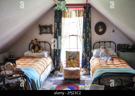 Dachgeschoss Schlafzimmer, viktorianischen Haus, Ferrymead Heritage Park, Ferrymead, Christchurch, Region Canterbury, Südinsel, Neuseeland Stockfoto