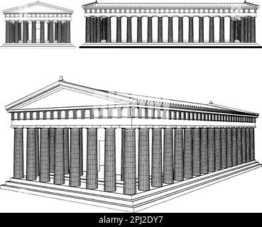 Griechenland Parthenon Temple Landmark Sketch Vector. Abbildung Isoliert Auf Weißem Hintergrund. Eine Vektordarstellung des Athener Parthenon-Tempels. Stock Vektor