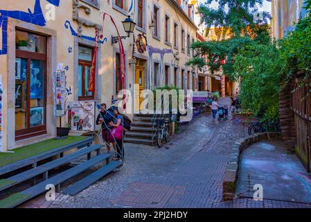 Dresden, Deutschland, 6. August 2022: Abend in der Kunsthofpassage Dresden in Deutschland. Stockfoto