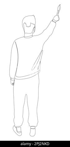 Eine ununterbrochene Linie von Menschen, die mit Pinsel in der Hand malen. Vektorkonzept zur Darstellung dünner Linien. Kontur Zeichnen kreativer Ideen. Stock Vektor