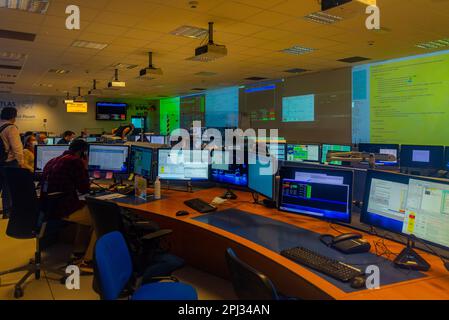 Genf, Schweiz, 19. September 2022: Hauptsitz des Atlas-Gebäudes im CERN in der Schweiz. Stockfoto