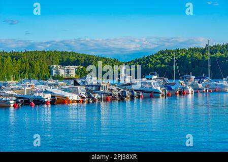 Jyväskylä, Finnland, 24. Juli 2022: Blick auf einen Yachthafen in Jyväskylä, Finnland. Stockfoto