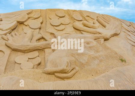 Lappeenranta, Finnland, 26. Juli 2022: Sandskulpturen in der finnischen Stadt Lappeenranta. Stockfoto