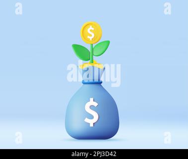 3D Dollar Baumpflanze mit Taschengeld Stock Vektor