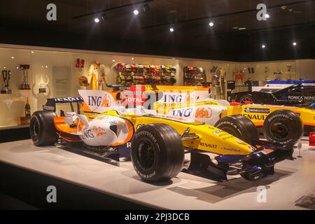 Cayes, Asturien, Spanien. 30. März 2023. Cayes, SPANIEN: Der Renault R28, mit dem er 2008 zwei Siege bei einem Besuch des Fernando Alonso Museums am 30. März 2023 im Fernando Alonso Museum and Circuit in Cayes, Spanien, erringen würde. (Kreditbild: © Alberto Brevers/Pacific Press via ZUMA Press Wire) NUR ZUR REDAKTIONELLEN VERWENDUNG! Nicht für den kommerziellen GEBRAUCH! Stockfoto