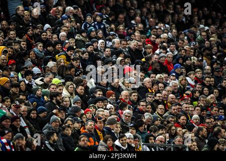 KÖLN - deutsche Fußballfans während des Freundschaftsspiels zwischen Deutschland und Belgien im Rheinenergie-Stadion am 28. März 2023 in Köln. AP | Niederländische Höhe | BART STOUTJESDYK Stockfoto