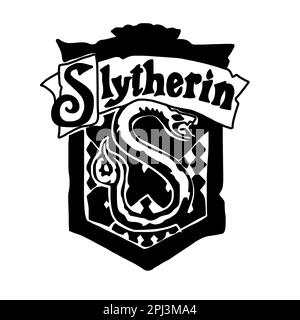 Harry Potter Slytherin Logo im Cartoon-Doodle-Stil. Vektordarstellung isoliert auf weißem Hintergrund. Stock Vektor