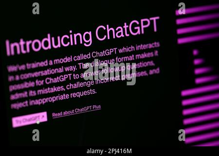 Eine allgemeine Ansicht der Chat-GPT-Website. Foto: Freitag, 31. märz 2023. PA-Foto. Stockfoto