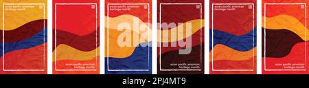 Themenfarbraum des Heritage Months für asiatisch-amerikanische und pazifische Inseln, vertikaler Hintergrundrahmen aus zerkleinertem Papier in Farbtönen. 6 Set Kollektion. Benutzeroberfläche Stock Vektor