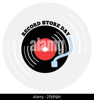 Illustration Der Designvorlage Für Den Weltrekord-Store-Tag. Feiern Sie Musik. Vektordarstellung einer Retro-Vinylplatte im flachen Design. Retro-Musik. Stock Vektor