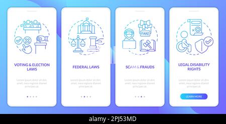 Gesetzliche und rechtliche Angelegenheiten blauer Gradientenbildschirm für das Onboarding der mobilen App Stock Vektor
