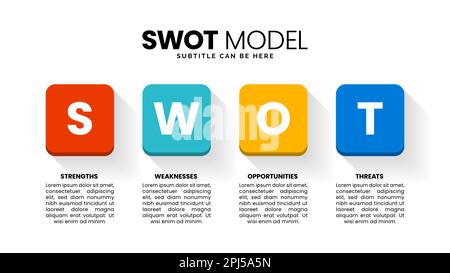 Infografik-Vorlage mit Symbolen und 4 Optionen oder Schritten. SWOT-Modell. Kann für Workflow-Layout, Diagramm, Banner, webdesign verwendet werden. Vektordarstellung Stock Vektor