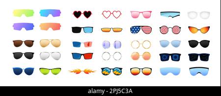 Mehrfarbige Sonnenbrille. Farbenfrohes Zubehör zum Schutz der Augen vor der Sonne Stock Vektor