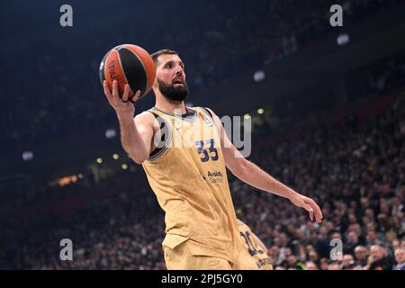 Belgrad, Serbien, 28. März 2023. Nikola Mirotic vom FC Barcelona reagiert während des EuroLeague-Spiels der Turkish Airlines 2022/2023 zwischen Partizan Mozzart Bet Belgrad und dem FC Barcelona in der stark Arena in Belgrad, Serbien. 28. März 2023. Kredit: Nikola Krstic/Alamy Stockfoto