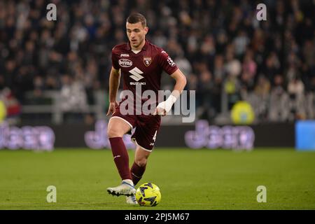 Alessandro Buongiorno (Turin FC) während des Spiels der Serie A zwischen dem FC Juventus und dem FC Turin im Allianz Stadium am 28. Februar 2023 in Turin, Italien. Stockfoto