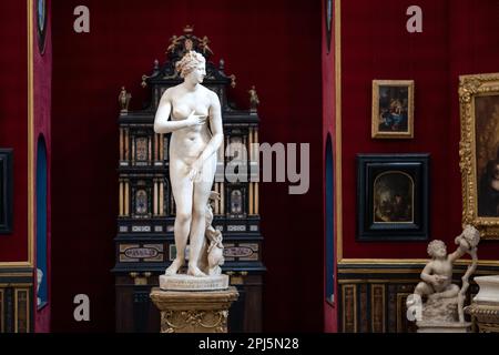 Tribuna, ein achteckiger Raum in den Uffizien mit Kunstwerken aus der Medici-Sammlung, darunter die Medici Venus, die Uffizien und Florenz Stockfoto