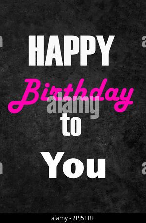 Herzlichen Glückwunsch zum Geburtstag. Typografie-Banner auf schwarzem Texturhintergrund. Stockfoto