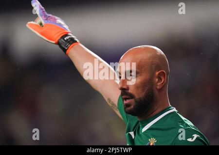 Brüssel, Belgien. 09. März 2023. BRÜSSEL, BELGIEN - MÄRZ 9: Pepe Reina von Villarreal CF trainiert seine Teamkollegen während der Runde 16 Leg One - UEFA Europa Conference League Match zwischen RSC Anderlecht und Villarreal CF im Anderlecht Stadium am 9. März 2023 in Brüssel, Belgien (Foto von Joris Verwijst/Orange Pictures) Guthaben: Orange Pics BV/Alamy Live News Stockfoto