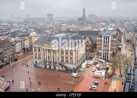 Überblick über die Stadt Groningen vom Martini-Turm. März 20 2023, Groningen, Niederlande. Stockfoto