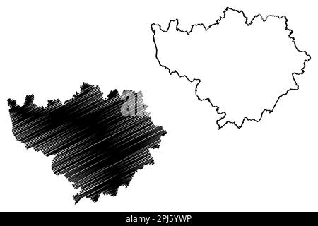 Kartenvektor für Warwick nicht-Metropolregion (Vereinigtes Königreich Großbritannien und Nordirland, zeremonieller Landkreis Warwickshire oder Warks, England) Stock Vektor