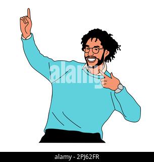 Ein lächelnder Mann, der mit den Fingern nach oben zeigt. Stock Vektor