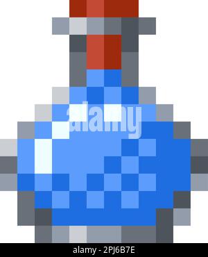 Mana-Zaubertrank Pixelkunst. Blaues Elixier im magischen Retro-Stil. Vektordarstellung Stock Vektor