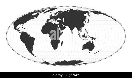 Vektor-Weltkarte. Gleichflächengleiche, pseudozylindrische Mollweide-Projektion. Einfache geografische Weltkarte mit Breiten- und Längengraden. Stock Vektor