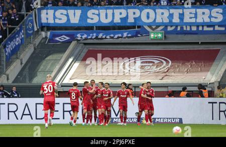 Düsseldorf, Deutschland. 31. März 2023. firo : 03/31/2023, Fußball, 2. Liga, 2. Bundesliga, Staffel 2022/2023, Fortuna Düsseldorf - HSV Hamburg Hamburg, HSV Hamburg Hamburg Hamburg Jubilation fortuna zu 2:1 Gutschrift: dpa/Alamy Live News Stockfoto