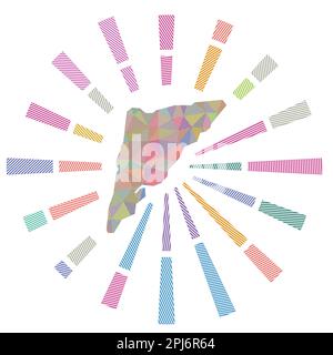Salt Cay, Turks- und Caicosinseln bei Sonnenaufgang. Niedrige Poly gestreifte Rochen und Karte der Insel. Authentische Vektorillustration. Stock Vektor