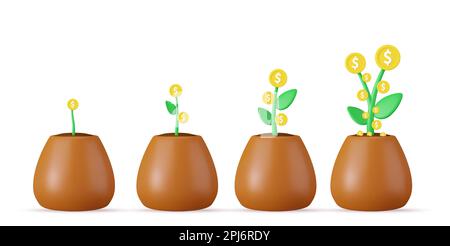 3D wachsender Geldbaum. Stock Vektor