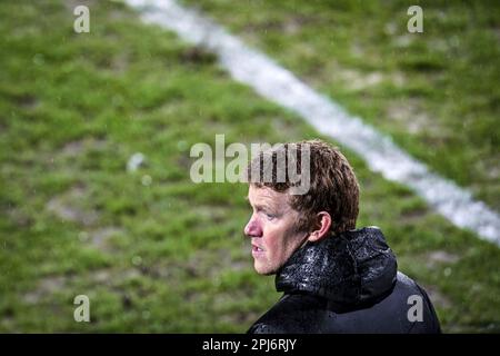 Denderleeuw, Belgien. 31. März 2023. Hans Somers, Cheftrainer von Jong Genk, zeigte sich während eines Fußballspiels zwischen Dender EH und Jong Genk (U23) am Freitag, den 31. März 2023 in Denderleeuw, am 5. Tag der Relegation Play-offs während der 1B. Division der belgischen Meisterschaft „Challenger Pro League“ 2022-2023. BELGA FOTO TOM GOYVAERTS Kredit: Belga News Agency/Alamy Live News Stockfoto
