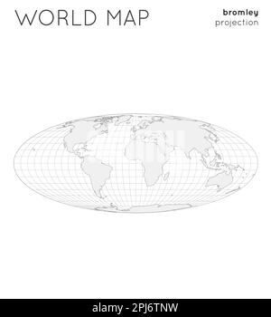 Weltkarte. Globus in Bromley-Projektion, mit Gitterlinien-Stil. Vektorgrafik umreißen. Stock Vektor
